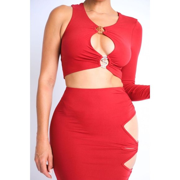 Dresses & Skirts - Sexy 2 Piece Outfit Set Party Clubwear One Sleeve Cutout Top and Matching Skirt
